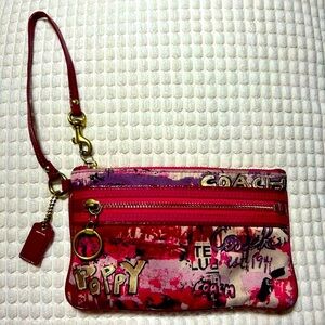 COACH Pink Poppy Wall Graffiti Wristlet